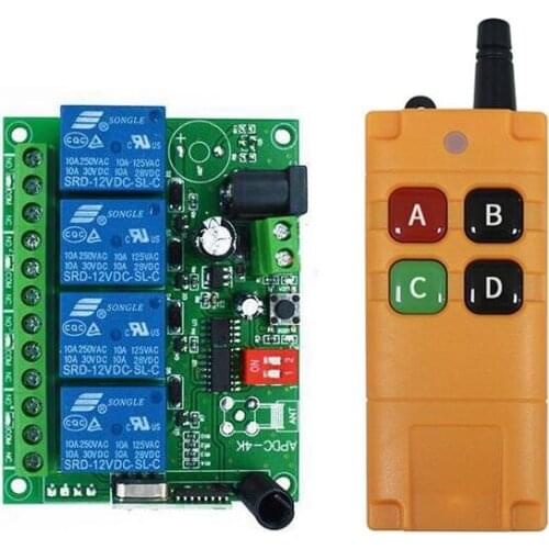 DC 12V 24V 10A 4 channel relay switch RF Wireless Remote Control system Receiver Transmitter 433mhz Fan/Motor