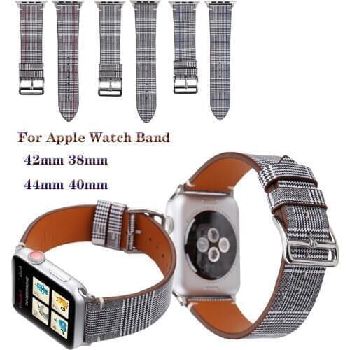 Genuine Leather Bracelet Strap for Apple Watch band 4 44/40mm Houndstooth Wrist band for iWatch series 3 2 1 42/38mm accessories