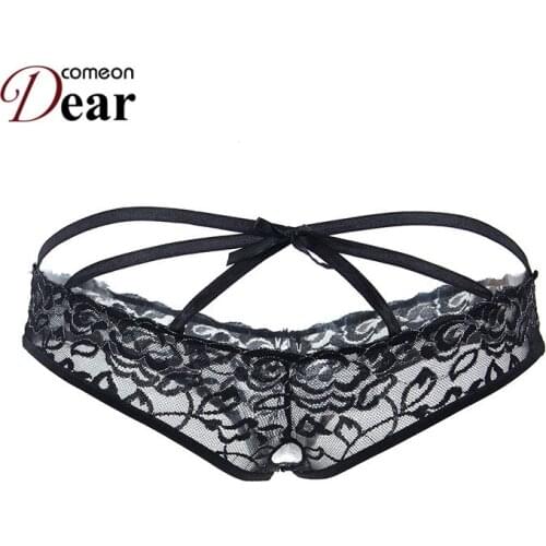 Comeondear Sexy Panties Women Transparent Low Waist Hollow Out Female Underwear Open Crotch Floral Lace Panty Lingerie PA5012