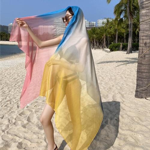 Oversize 90*180CM Women Chiffon Scarf Fashion Summer Silk Scarves for Lady Shawls Wraps Female Hijabs Foulard Bandana Rainbow