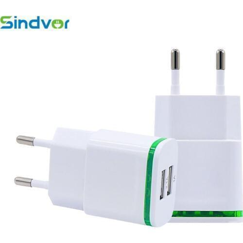 Sindvor USB LED Charger Dual Ports for iPhone X 8 7 iPad Fast Wall Charger for Samsung S9 Xiaomi 8 Huawei Mobile Phone Charger