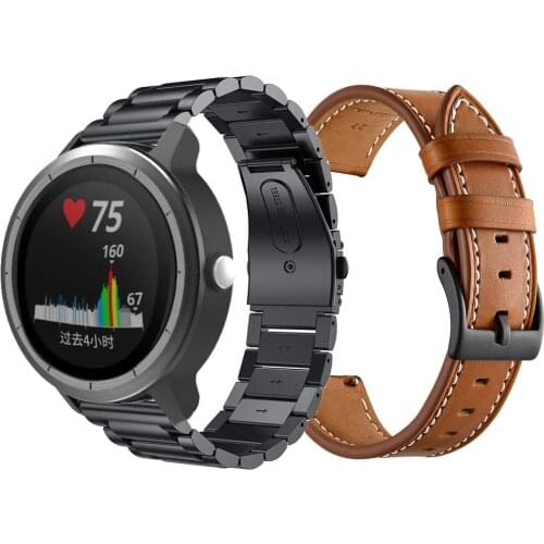 2pcs Replacement Metal watch band+Genuine Leather watch strap For Garmin Vivoactive 3 Music/Forerunner 645/245 Smartwatch band