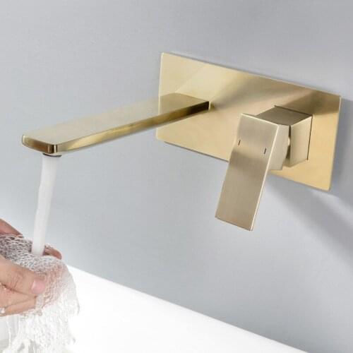 Bathroom Basin Faucets Solid Brass Hot & Cold Sink Mixer Tap Single Handle 2 Hole In-Wall Brushed Gold Luxury Basin Faucet