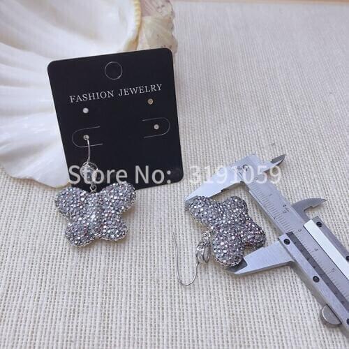 Stylish bowknot rhinestone earring pendant delicate and simple four-leaf grass anti-allergy ear jewelry