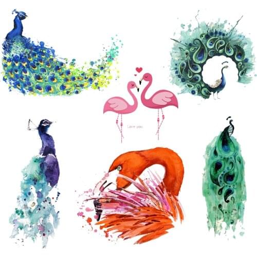 Ink Painting Animals Peacock Iron on Transfer Stripe Stickers on Clothes DIY Heat Applique Washable Application Thermo Stickers