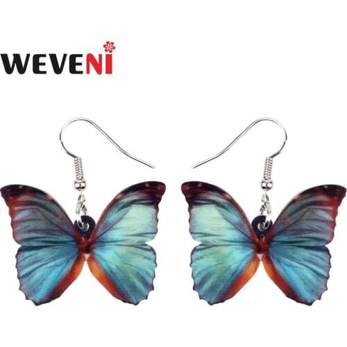 WEVENI Acrylic Grey Blue Butterfly Insect Earrings Big Dangle Drop Fashion Jewelry For Women Girls Ladies Teens Gift Charms Bulk