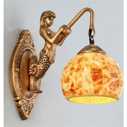 Wonderland China Southeast Asia Style Mermaid Wall Lamp Luxury Lighting E27 Glass Lampshade Hot Sell For Home Top Fashion WL-3