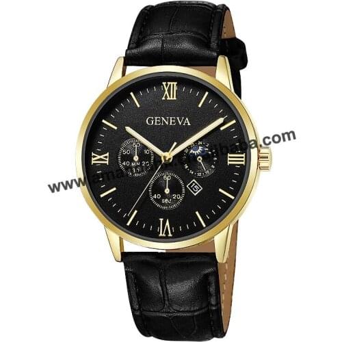 Wholesale Geneva Leather Watch Western Style Woman Man Sport Wristwatch Hot Sale Women Dress Quartz Leather Watches 670