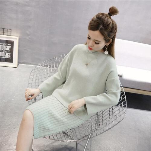 2018 Computer Knitted O-neck Hot Sale Real Poncho Jumper Knitting Suit Woman Temperament Leisure Long Fund Sweater Skirt Autumn