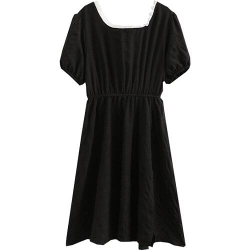 Summer Dress Women Clothes Plus Size 2021 Casual Puff Sleeve Lace Square Collar Temperament Split Vetement Femme XXL/4XL