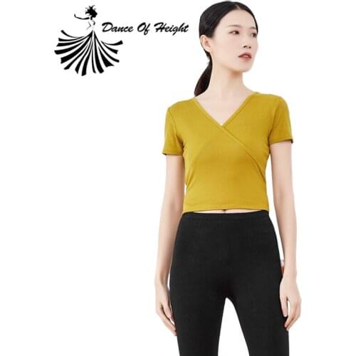 Women Sexy V Neck Yoga Dress Short Sleeve Modern Dance Crop Top Modal Belly Dance Practice Clothing Adult Latin Dance Wear