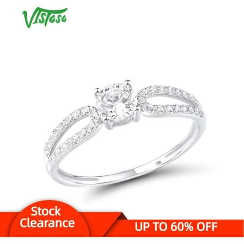 VISTOSO Gold Rings For Women Genuine 9K 375 White Gold Ring Sparkling White CZ Promise Band Rings Anniversary Fine Jewelry