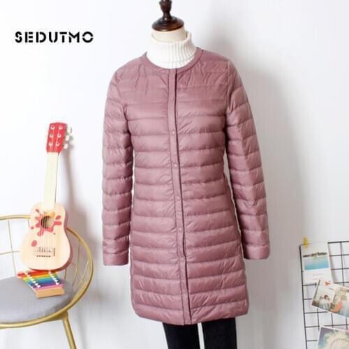 SEDUTMO Winter Plus Size 3XL Duck Down Jackets Women Ultra Light Long Coat Thin Spring Slim Casual Pocket Puffer Jacket ED1092