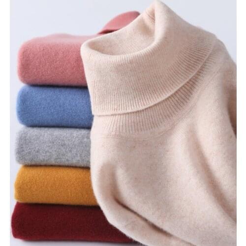 100% Cashmere Turtleneck Women Sweater 2021 Autumn Winter Solid All-match Base Knitted Jumper Pull Femme Hiver Pullover