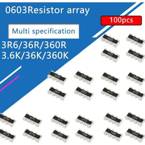100pcs 0603*4 8P4R 2*4P SMD Network Resistor array 3R6 3.6 ohm 36 ohm 360 ohm R 3.6K 36K 360K 361 362 363 364