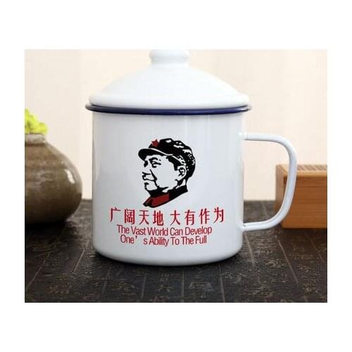 1300ML enamel white water mug cup china vintage style Chair Mao printed