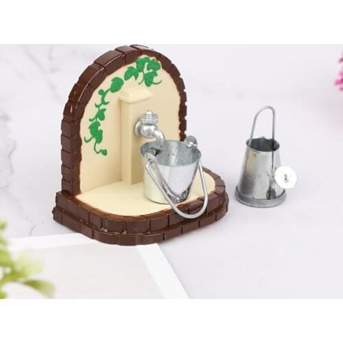 3pcs/set 1:12 Dollhouse Miniature Water Tap Bucket Watering Can Set Garden Decor Toys