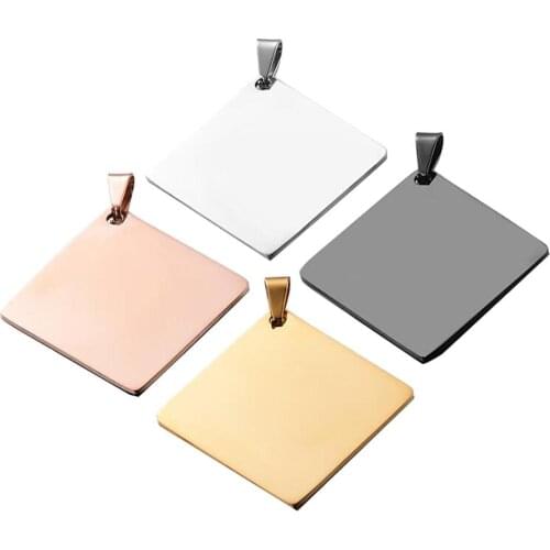 5pcs Wholesale square shape Stainless Steel Army ID Blank Dog Tags Miliary Tag Pendant Necklace Jewelry 35mm 4 Colors