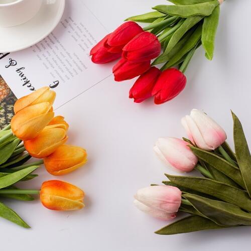 6pcs/lot 25cm PU Material Vivid Tulip Artificial Flower Bundle Home Wedding Party Decoration Photography Props