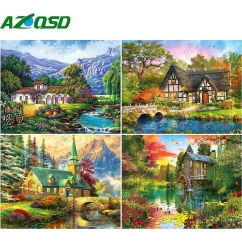 AZQSD Oil Painting By Numbers House DIY Home Bedroom Wall Artwork 40x50cm Pictures By Numbers Scenery Handpainted Gift