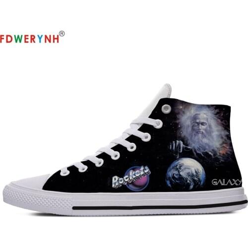 White GALACTICA,LAFEMME DE METAL Mens Casual Shoes Customized Printed Men High-top Canvas Shoes Breathable Casual Lace-up Shoes