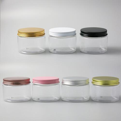 30 x 5oz 6oz 250g Big Clear PET Cream Lotion Jar with Aluminum Lid cap Transparent Plastic Cosmetic Container Wild-mouth Bottle