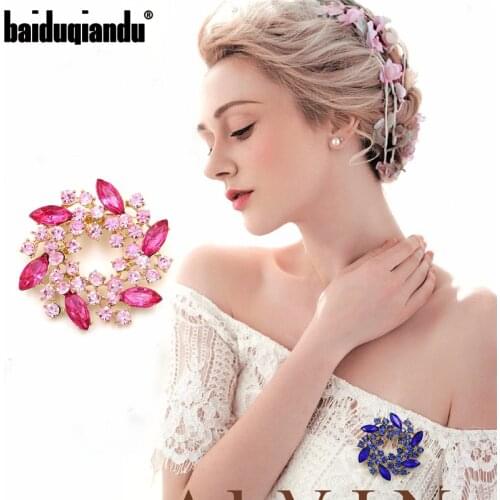 Baiduqiandu Crystal Rhinestone Flower Wreath Brooches for Scarf Dress Clothing Decorative Jewelry Accessories