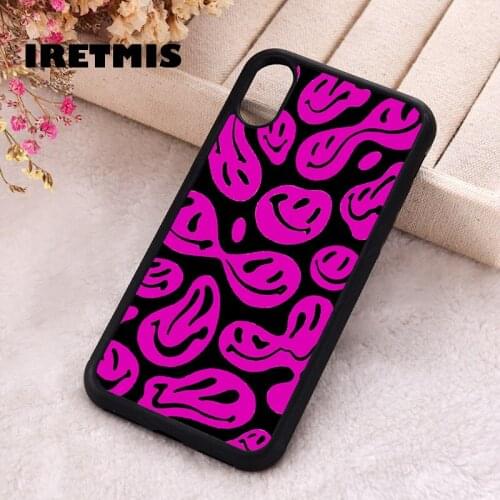 Iretmis 5 5S SE 2020 Phone Cover Case for iPhone 6 6S 7 8 Plus X Xs XR 11 12 Mini Pro Max Silicone Pink Trippy Smiley Face