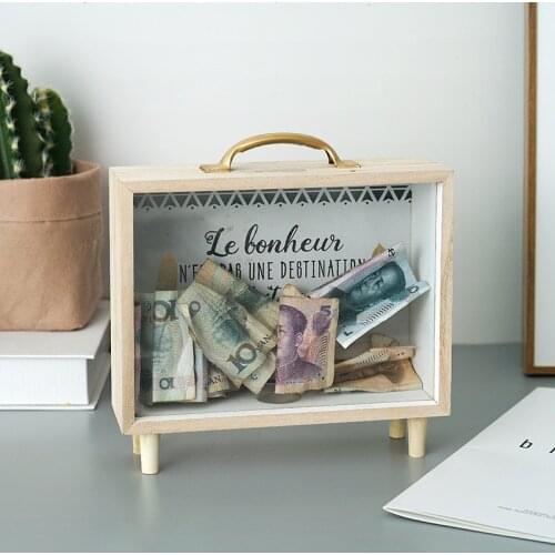 Wooden Money Bank Piggy Banks Box Money Coin Stamp Collecting Desktop Decoration Accessories Stationery Storage Box