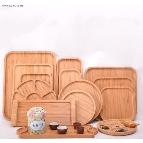 Natural Bamboo Wooden Tray Round Dinner Plate Dessert Fruit Platter Household Bamboo Tea Tray Kitchen Restaurant Storage Tray