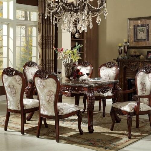 European marble dining table, living room, dining table and chair combination, all solid wood dining table, one table and six