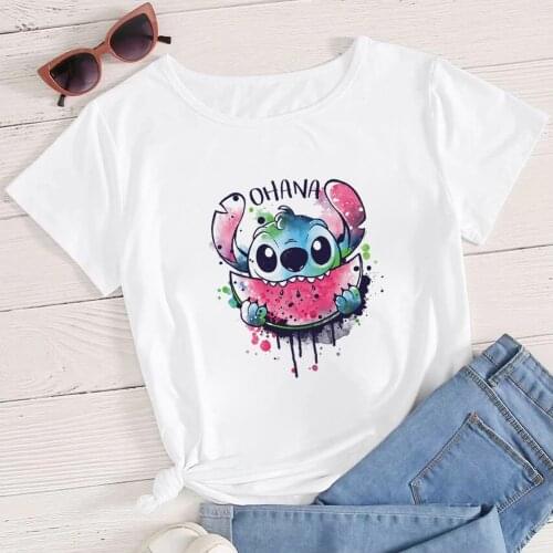 Disney 2021 Women Fashion Cartoon Lilo Stitch Harajuku Summer Kawaii Top Female Ulzzang Oversized T-shirt Short Sleeves Y2k