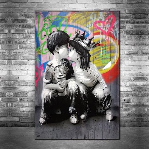 Graffiti Boy and Girl kissing Wall Art Canvas Posters And Prints Kissing Street Art Paintings On the Wall Pictures Home Decor