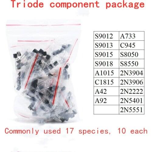 There are 170 triode packages, including S9012 S9013 S9015 S8050 S8550. 17 species, 10 each