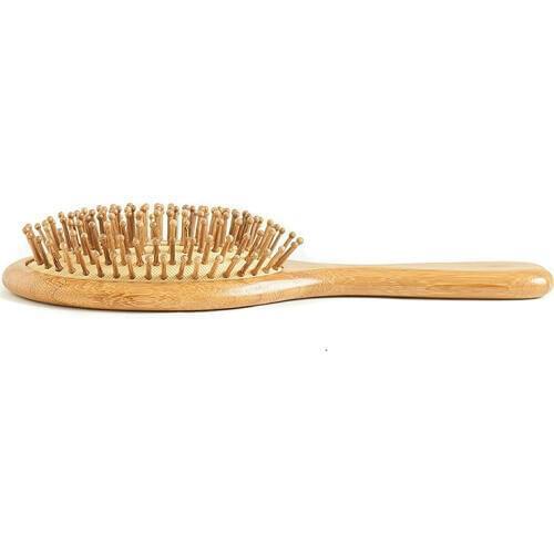 Best Natural Wooden Paddle Hair Brush for All Hair Types, Ball Tipped Bamboo Bristle Flexible Cushion Base for Scalp Massag, Det