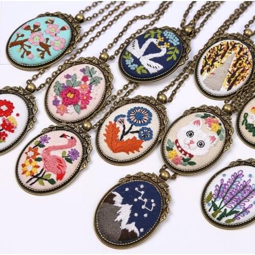 DIY Vintage Necklace Embroidery Kit Needlework Flower Cross Stitch Sets Handmade Swing Arts Craft Creative Gift