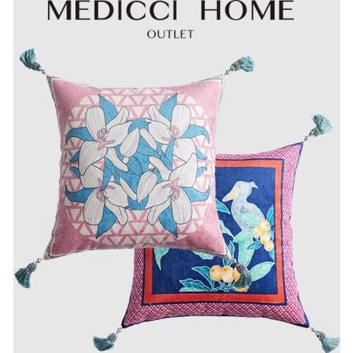 Medicci Home French Pastoral Hand Painted CD Style Cushion Cover Fashion Trend Pillowcase Square Pillow Case Double Side Printed