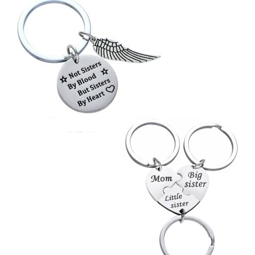 Not Sisters By Blood But Sisters By Heart Keyrings Stainless Steel Charm Pendant Keychains Family Sister Women Best Friend Gifts