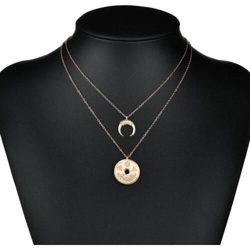 2021 New Fashion Personality Multilayer Moon Copper Coin Pendant Popular Necklace Women Jewelry Wholesale Gift