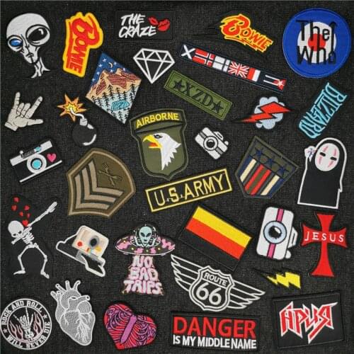 AirBorne Camera Bomb Patch for Clothing Iron on Embroidered Patches Sewing Applique DIY Sticker Lightning Cross UFO Sew On Badge