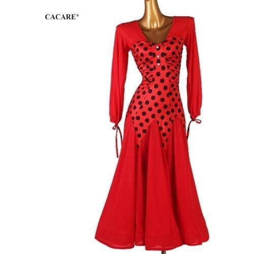 CACARE Ballroom Competition Dresses Classical Dance Clothes Costume Waltz Dress Standard Dresses D0809 Mesh Sleeve Big Hem