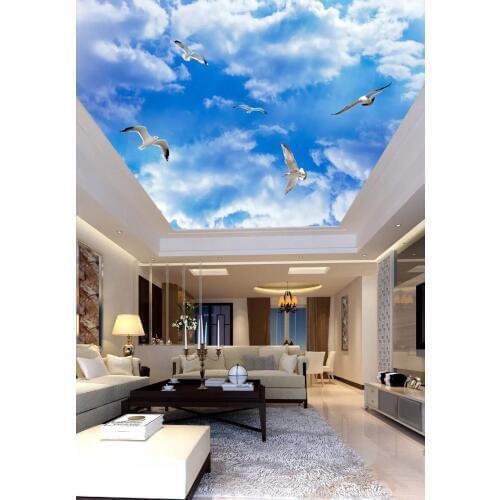 Custom Any Size 3D Stereo blue Ceiling Murals Wallpaper Living Room Wall Papers Home Decor cloud ceilings