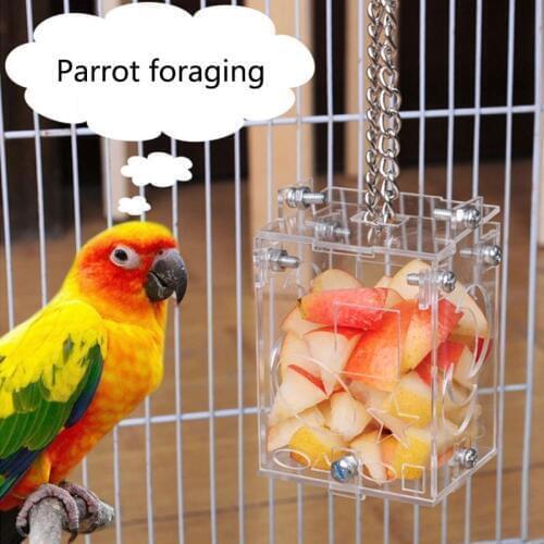 Transparent Acrylic Parrot Bird Hang Foraging Cage Toy DIY Assembly Parrot Intelligence Feeder Bird Seed Food Feeding Box C42