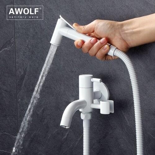 Handheld Toilet Bidet Sprayer Solid Brass Elegant White Douche Kit Shattaf Bidet Faucet Angle Valve Shower Washer Spout AP2299