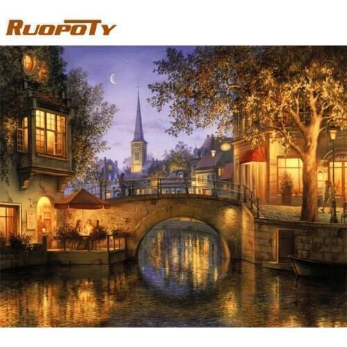 RUOPOTY Frame DIY City Night Oil Painting By Numbers Kits Modern Wall Art Canvas Painting Acrylic Coloring By Numbers Diy Gift