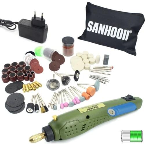 SANHOOII Portable Wireless Cordless Mini Electric Drill Rotary Tool Battery + Grinding Accessories Engraving Nail Power Tool kit