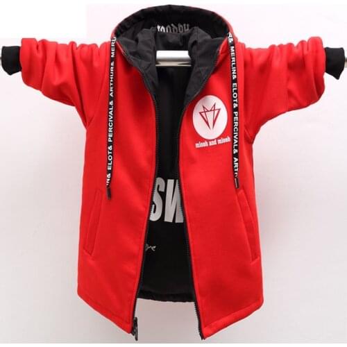 Spring Autumn 4-14Years Old Boys Coat Hooded Thickened Double-Sided Cotton Fashion Mid-Length Casual Jacket For Children Outwear