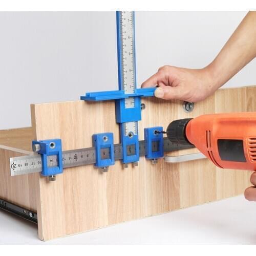 Adjustable Hole Punching Locator Cabinet Handle Opening Punch Ruler Drilling Dowelling Hole Saw Locator for Woodworking