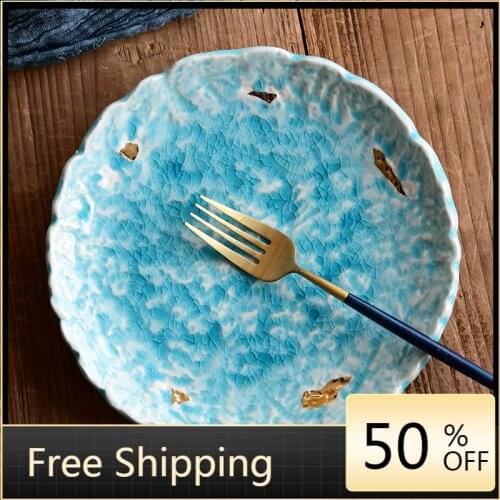 Blue Modern Dinner Plates Porcelain Dinnerware Fruit Tray Ceramic Dessert Food Plate Salad Snack Vaisselle Dining Set HX50DP