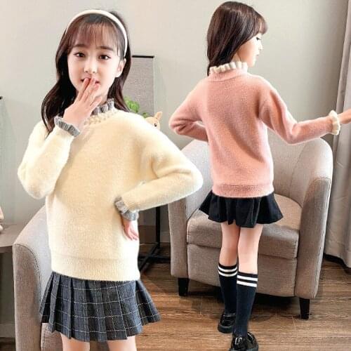 Girl Sweater Kids Baby Outwear Tops 2021 Sweet Fleece Thicken Warm Winter Autumn Knitting Flexible Children Clothing